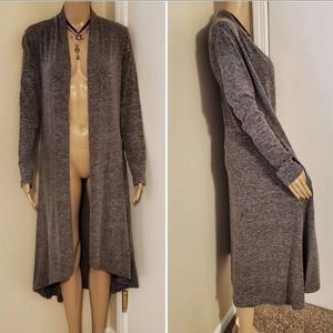 NWT S CP Heathered Black & Cream Long Duster Cardigan Sweater with Side Pockets